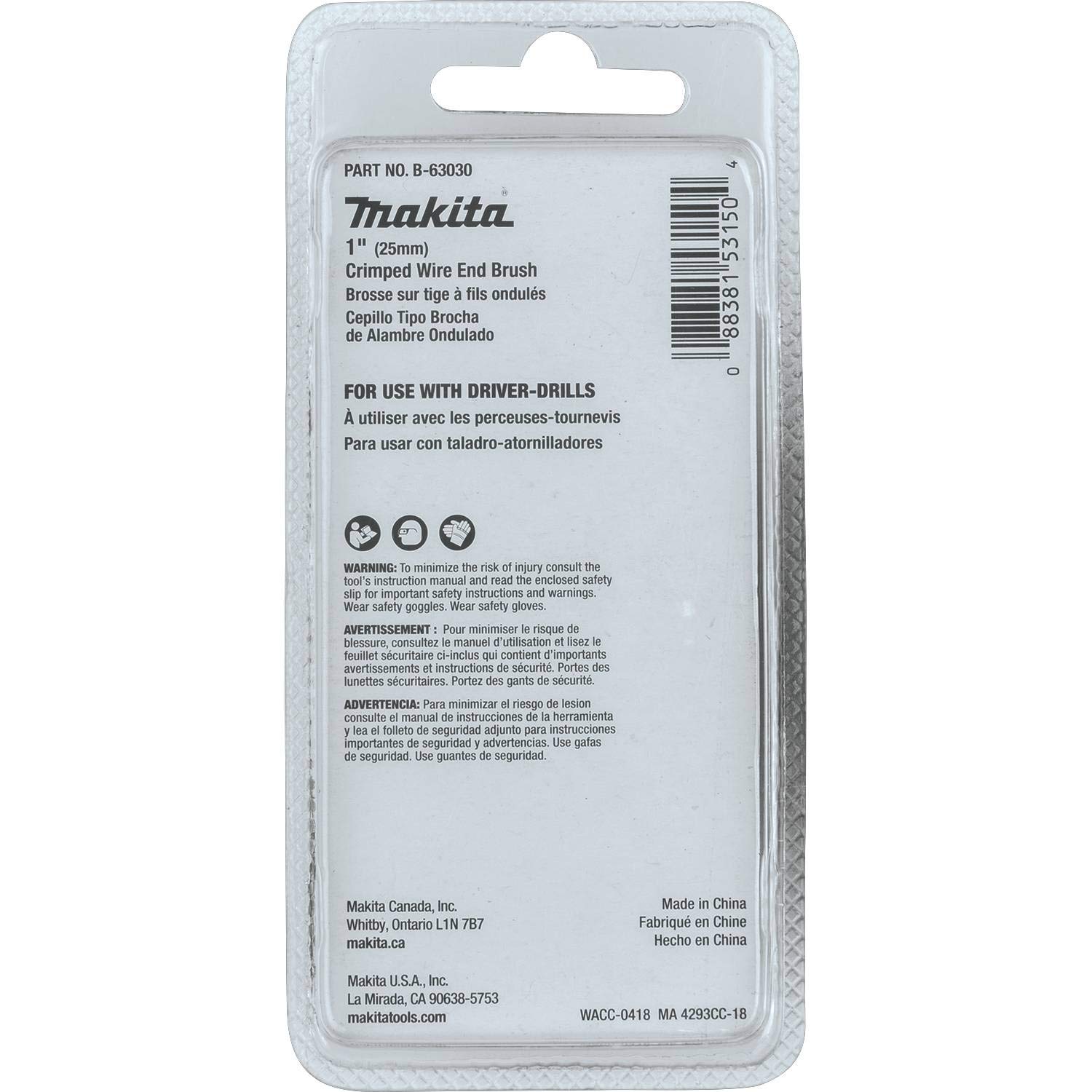 Makita B-63030 2,5 cm Zaciskana szczotka z końcówką drucianą, trzpień prosty 1/4 cala