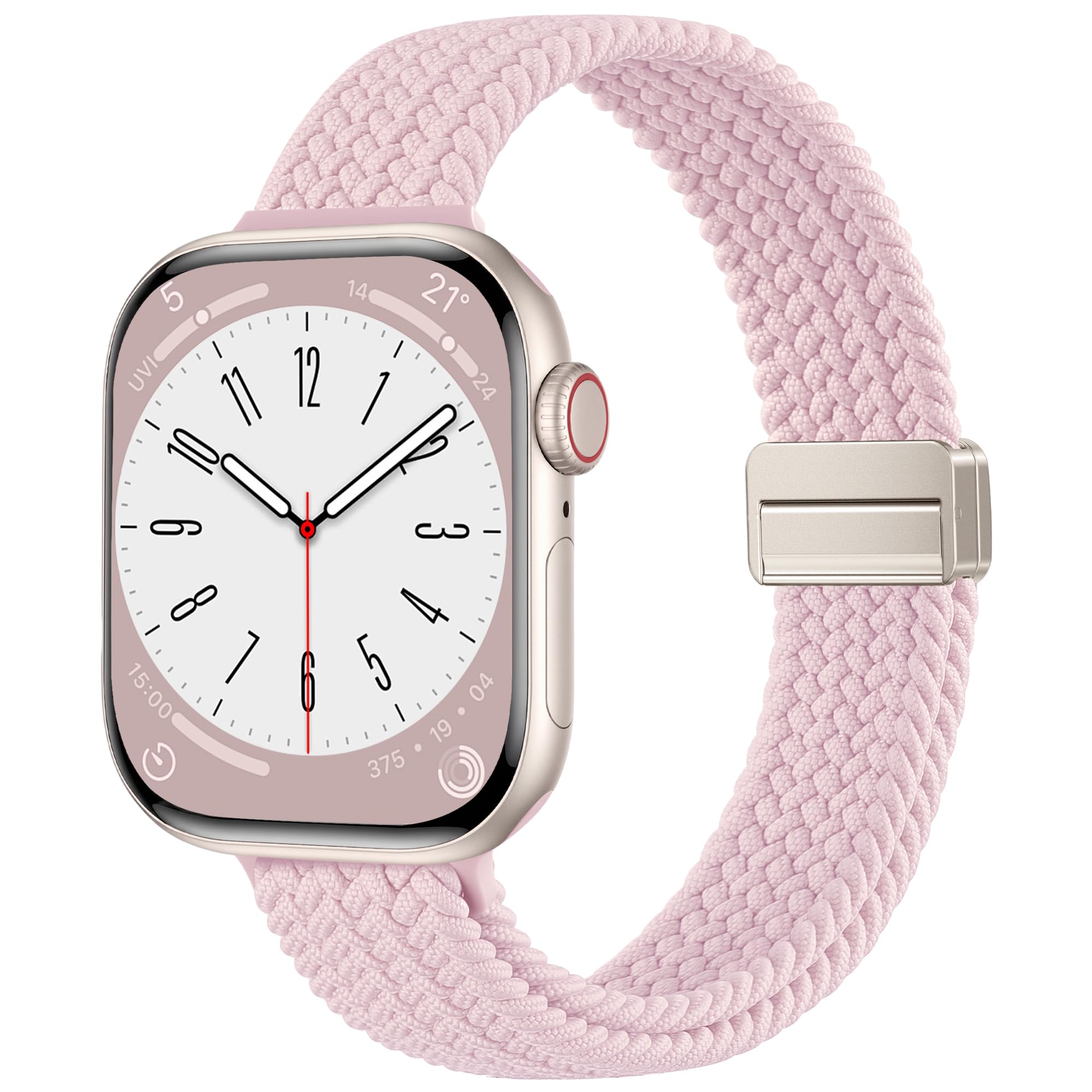 Photo 1 of Slim Braided Stretchy Loop Compatible with Apple Watch Bands for Women 40mm 38mm 41mm 42mm, Thin Elastic Sport Nylon Wristband Strap for iWatch Band Series 11 10 9 8 7 6 5 4 2 1 SE 3, Pink