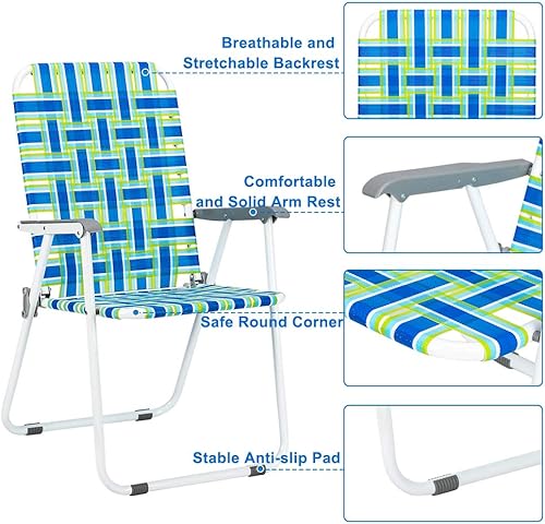 Miniatura 5 de VINGLI Juego de 2 sillas plegables de malla de gran tamaño para patio, playa, al aire libre, portátil, para patio, jardín (azul, de gran tamaño)