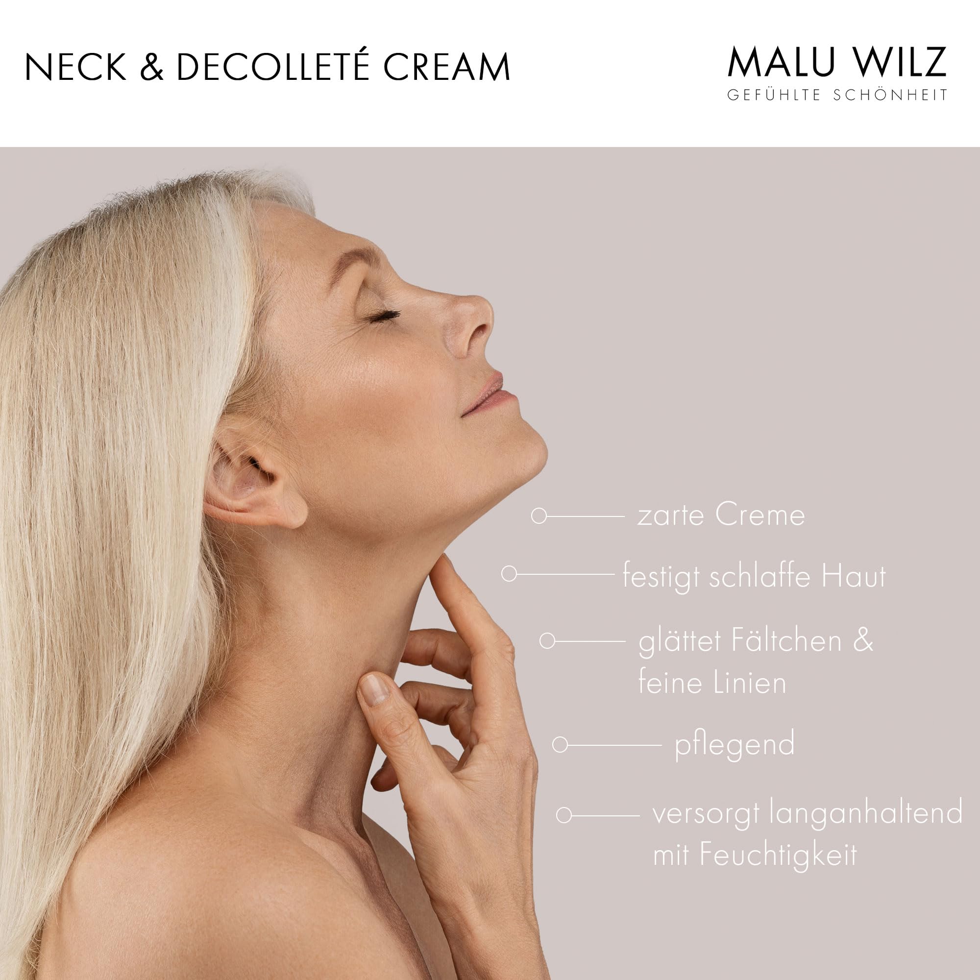 Malu Wilz Neck & Decolleté Cream 75ml I Aufpolsternde Creme für Hals und Dekolleté I Anti-Aging Pflege mit Hyaluron & Jojoba, straffend & feuchtigkeitsspendend, gegen Falten, schnell einziehend