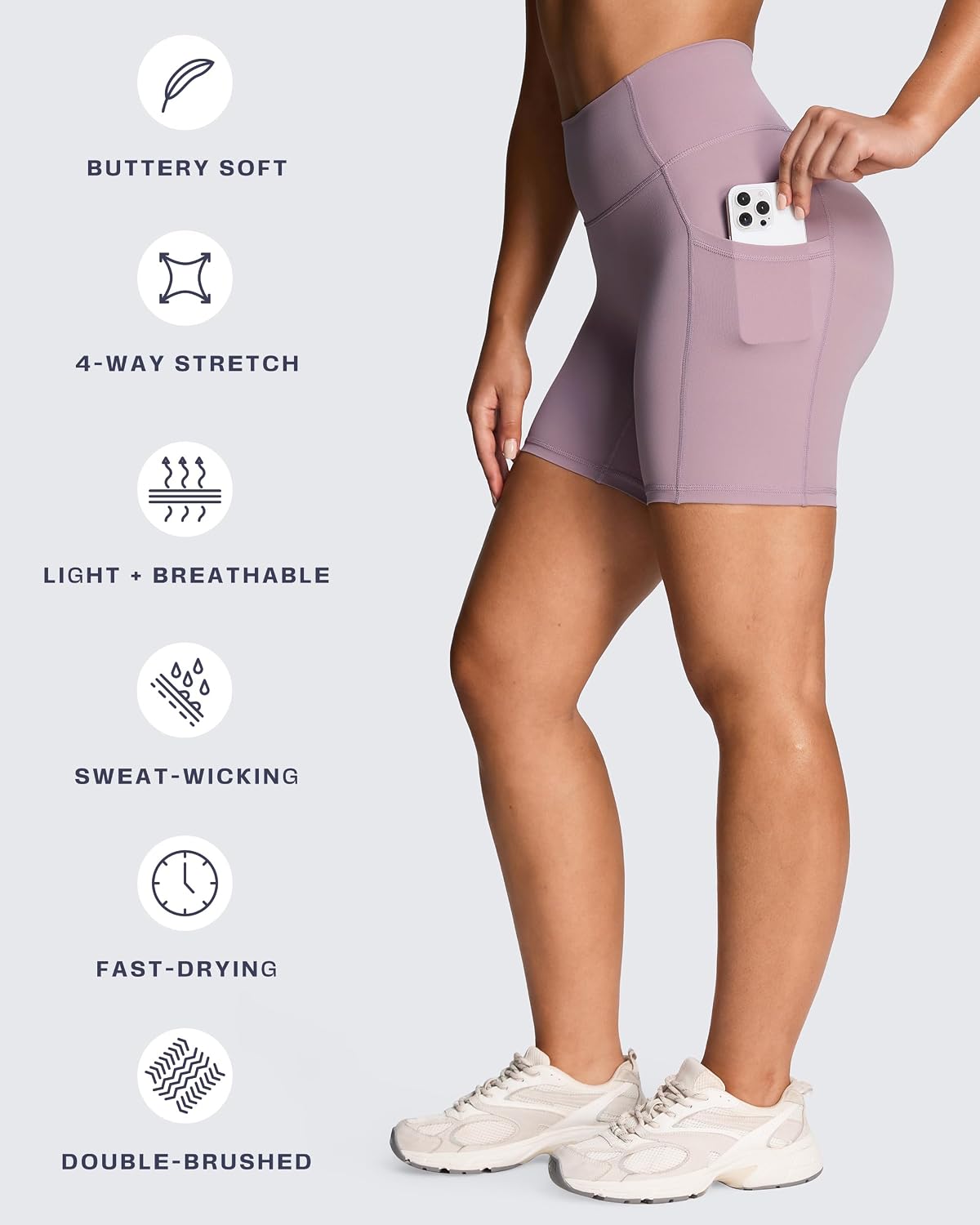 Aoxjox Workout Biker Shorts with Pockets for Women High Waisted Gym Running Luxeyoga™ Yoga Short 6"
