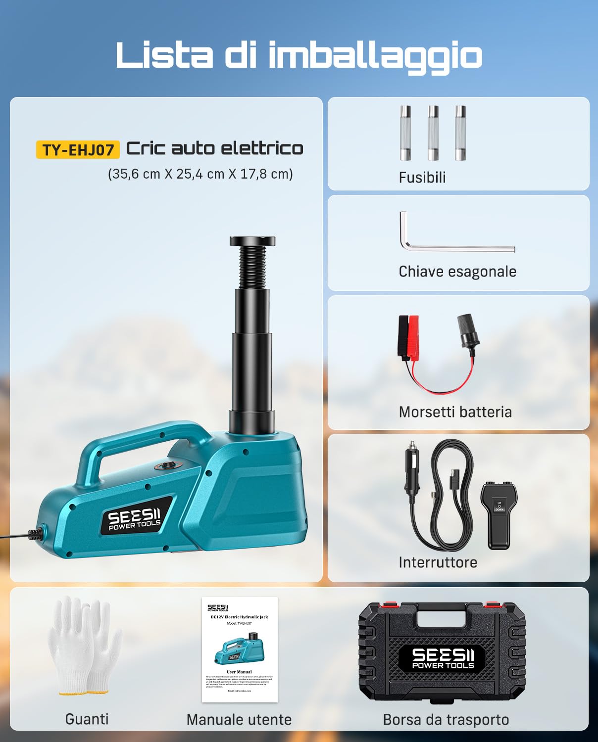 SEESII Cric idraulico per auto: 5 tonnellate 12V Cric Elettrico con telecomando e luce LED, portata di sollevamento di 15,5-45 cm per cambio gomme auto/SUV/camion e riparazione in garage