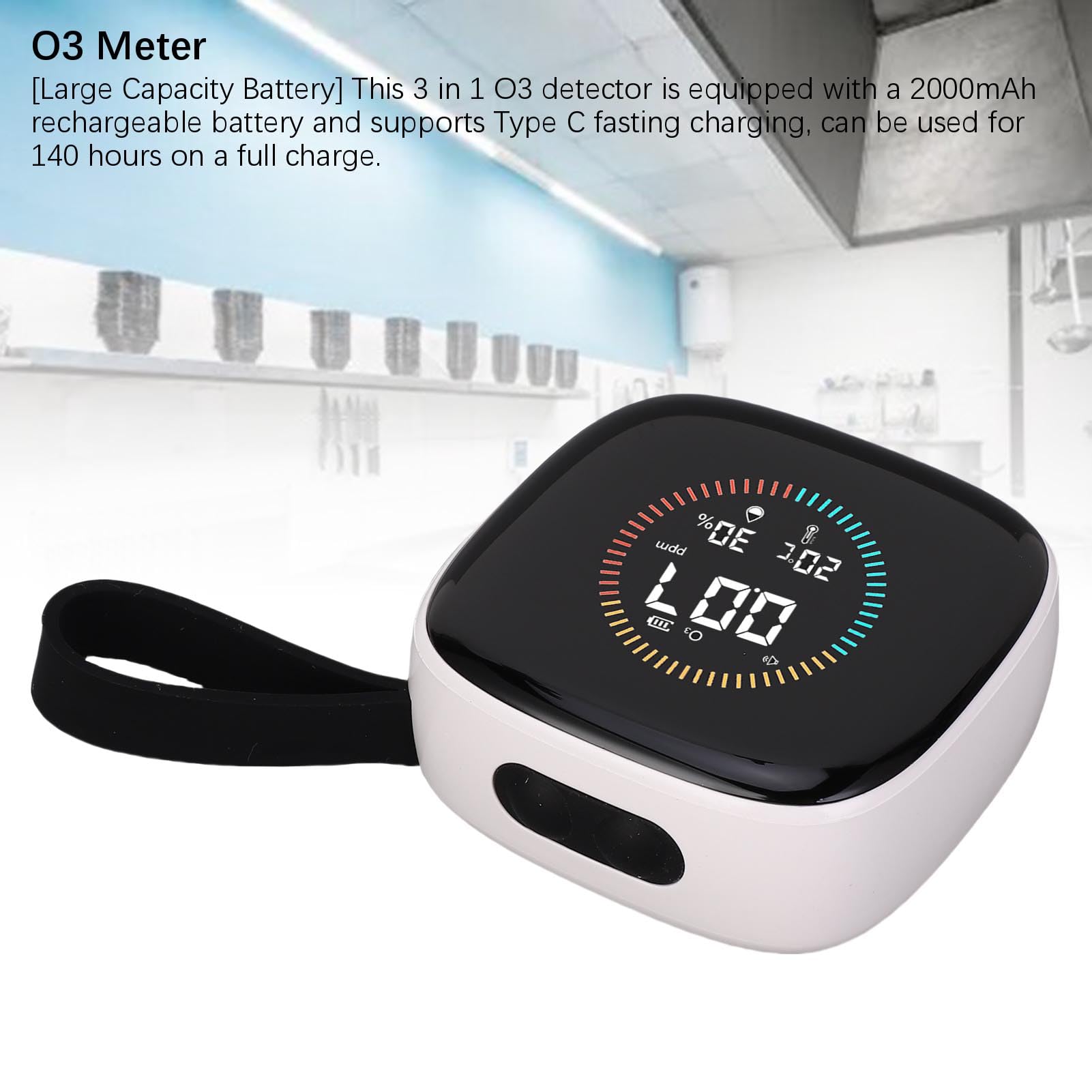 Jeffergarden Medidor de Calidad del Aire O3 3 en 1, Detector de Humedad Recargable, Probador de Ozono en Tiempo Real para Uso Doméstico, de Oficina y Al Aire Libre