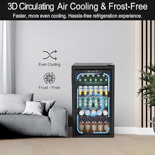 Miniatura 5 de Feelfunn Refrigerador de bebidas  Mini refrigerador con puerta de vidrio para 126 latas para refrescos, cervezas, vino, nevera de bebidas
