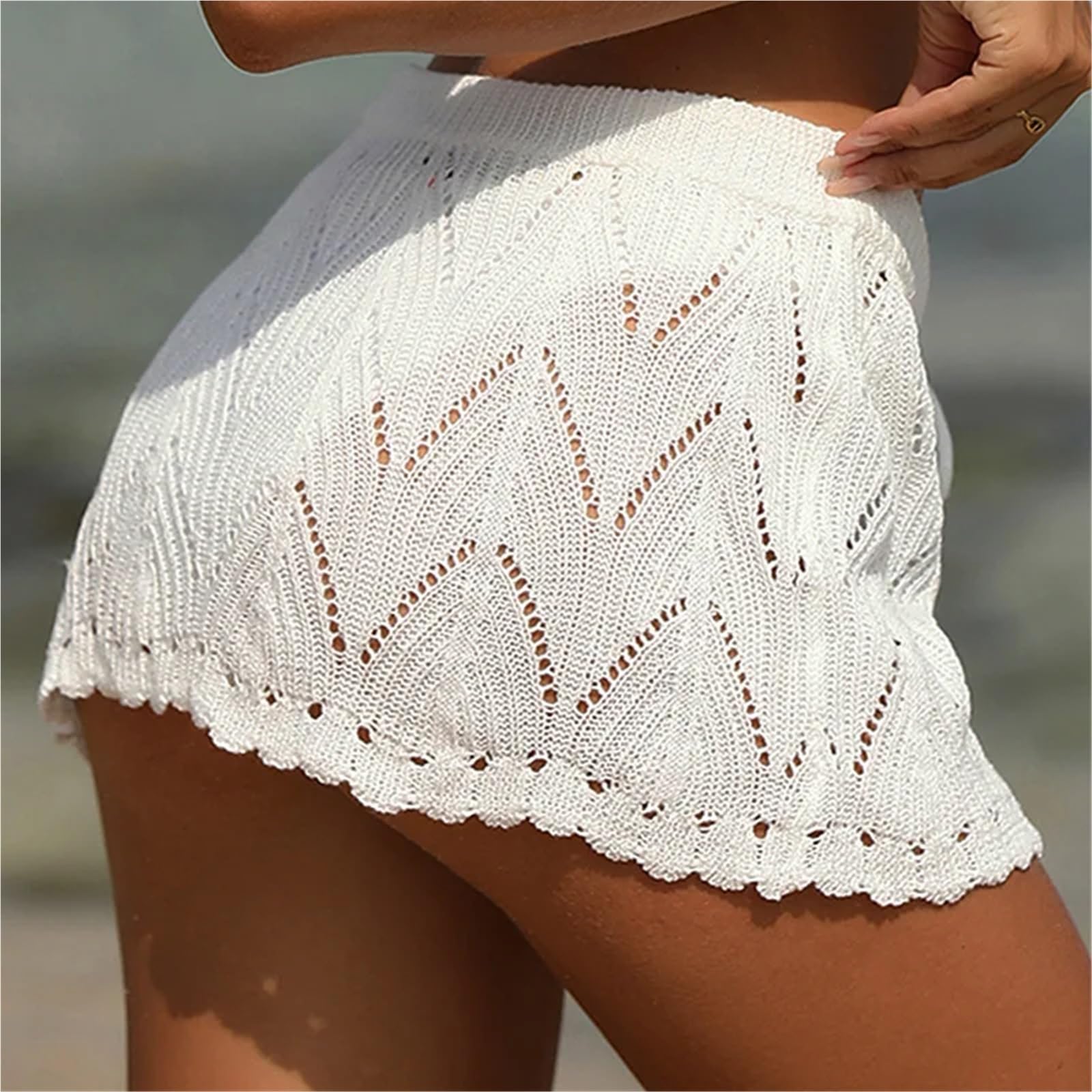 Damen Strand Bikini Cover Up Röcke Sommer Häkeln Kordelzug Hohe Taille Strickröcke Beachwear for Meer Für Urlaub