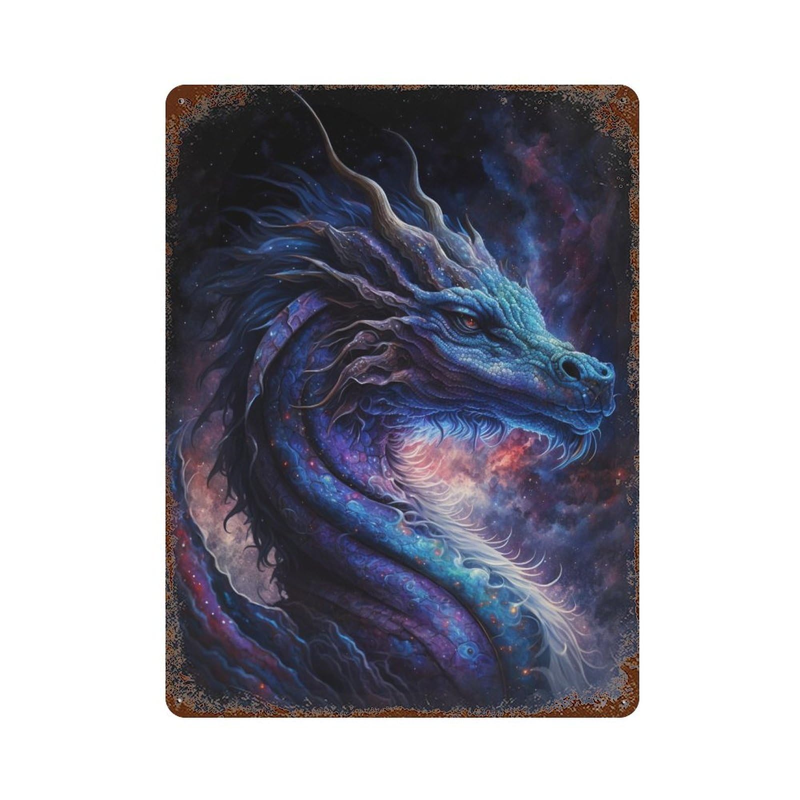 Cosmic Dragon Art Print-3 15.7"x11.8" Vintage Rust Metal Sign, Decorative Metal Wall Art for Bistro, Counter And Cafe Decor