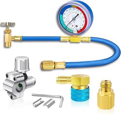 R134A - Kit de manguera de recarga de freón para refrigerador-R134a Juego de manguera de medición de carga de refrigerante de CA con válvula de