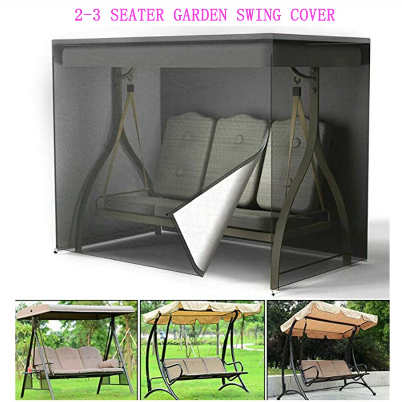 Funda Impermeable Para Columpio De Jardín De 3 Plazas, 220x125x170 Cm, Con Cremallera Y Cordón