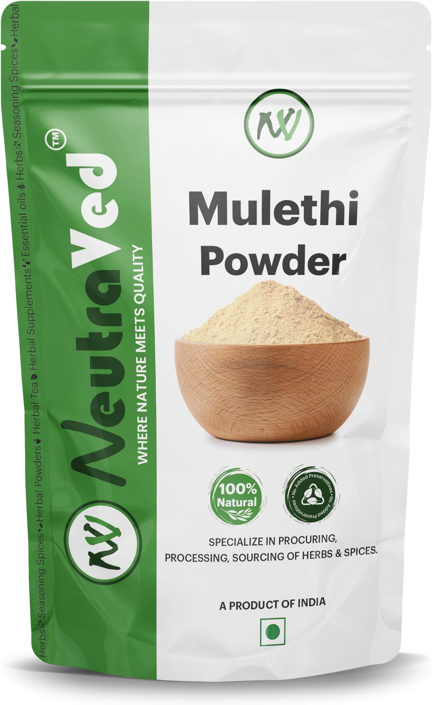 NeutraVed Mulethi Powder 200g | Natural Licorice Root Powder for Eating, Throat Comfort, Skin & Hair Care | Yashtimadhu Powder for Multiple Uses | 100% Natural A Grade Licorice Powder- 200g