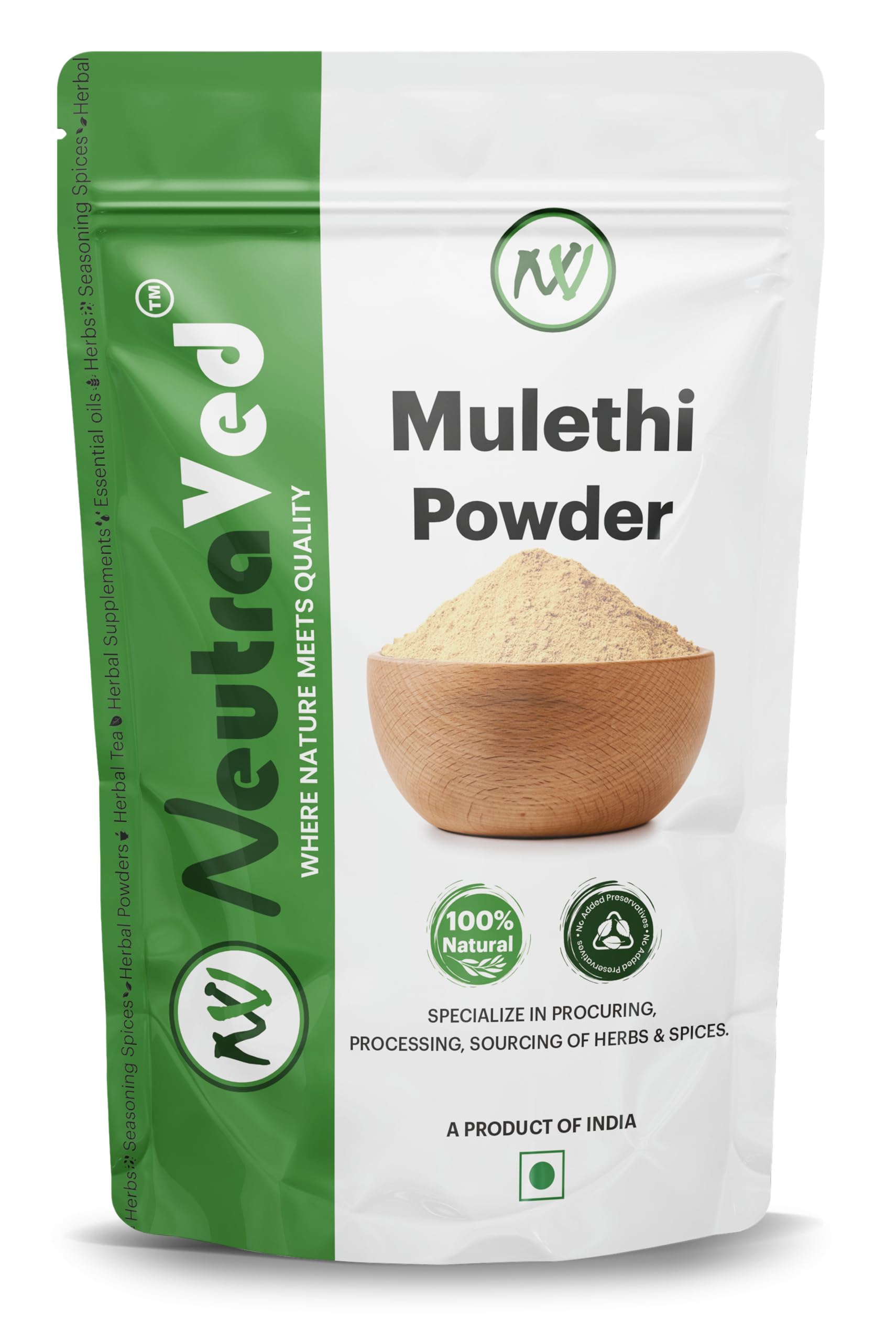 NeutraVed Mulethi Powder 200g | Natural Licorice Root Powder for Eating, Throat Comfort, Skin & Hair Care | Yashtimadhu Powder for Multiple Uses | 100% Natural A Grade Licorice Powder- 200g