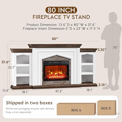 Miniatura 8 de LGHM Soporte de TV con chimenea de 80 pulgadas para televisores de hasta 90 pulgadas, chimenea eléctrica con chimenea, centro de entretenimiento de