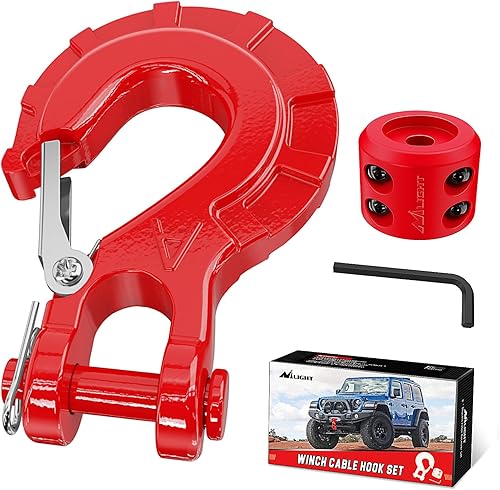 Miniatura 2 de Nilight Gancho de cabrestante de acero forjado de 38 pulgadas grado 70, cierre de seguridad para cabrestante y juego de ganchos deslizantes de