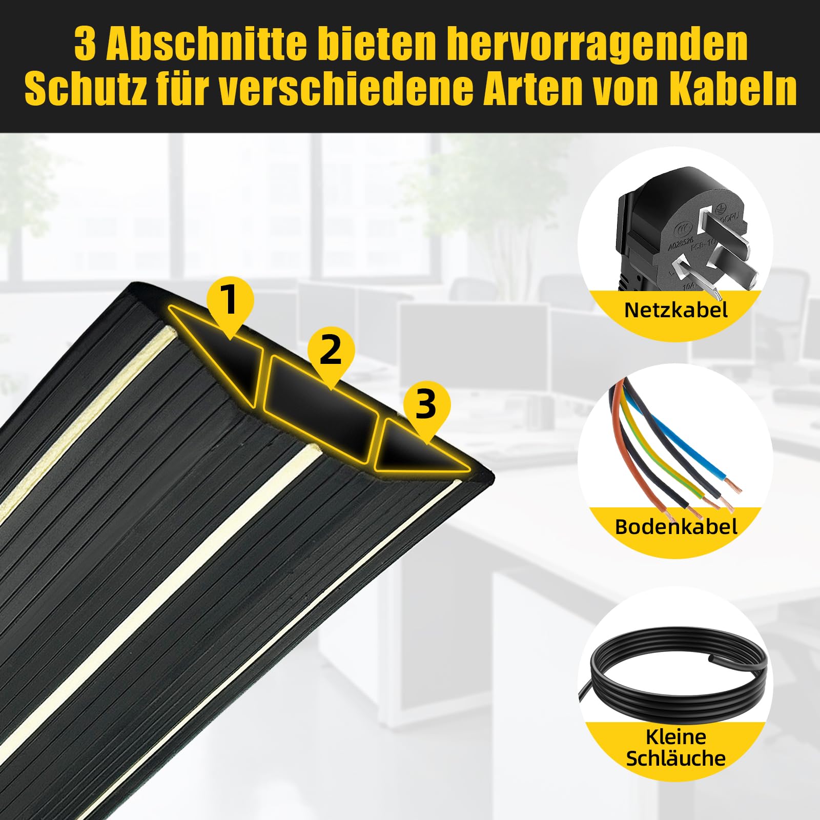 SUPEASY Bodenkabelbrücke, 3 Meter Bodenkabelkanal, Flexibler PVC-Bodenkabelschutz - Kabelabdeckung für Büro, Werkstatt, Lager, Konzerte - Kabelmanagement & Stolperfallschutz