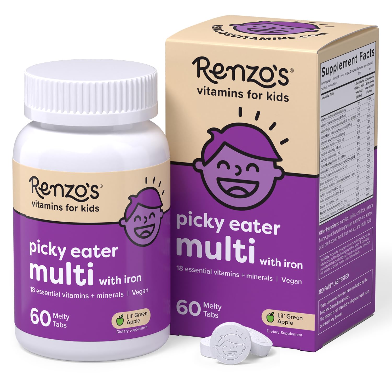 Renzo's Picky Eater Kids Multivitamin with Iron, Dissolvable Tabs, 60-Count — Amazon image 9