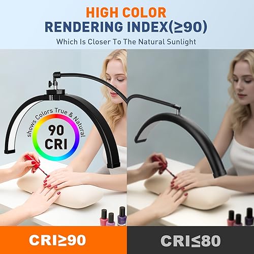 Miniatura 3 de KIRKAS Lámpara de media luna con bandeja de herramientas, lámpara LED de belleza plegable de 21 pulgadas para extensiones de pestañas esteticistas,