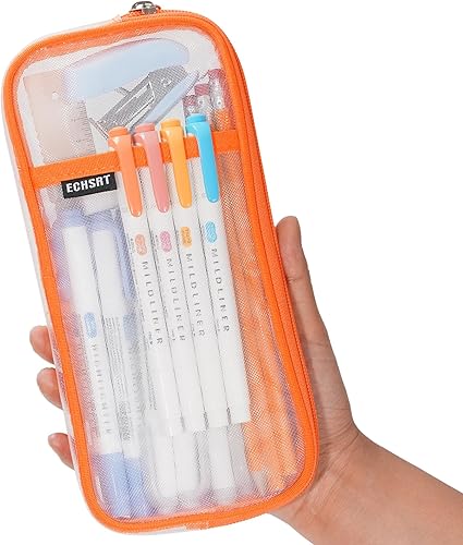Miniatura 8 de ECHSRT Estuche de malla para niñas con cremallera, estuche transparente para lápices para niños, estudiantes, adolescentes, niños y adultos, bolsa
