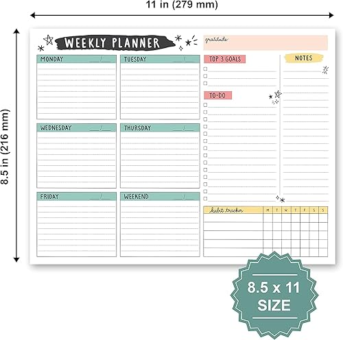 Miniatura 5 de Bloc de notas de planificador semanal de alta calidad, 52 hojas semanales sin fecha, bloc de notas diarias con juego de bloc de notas adhesivas