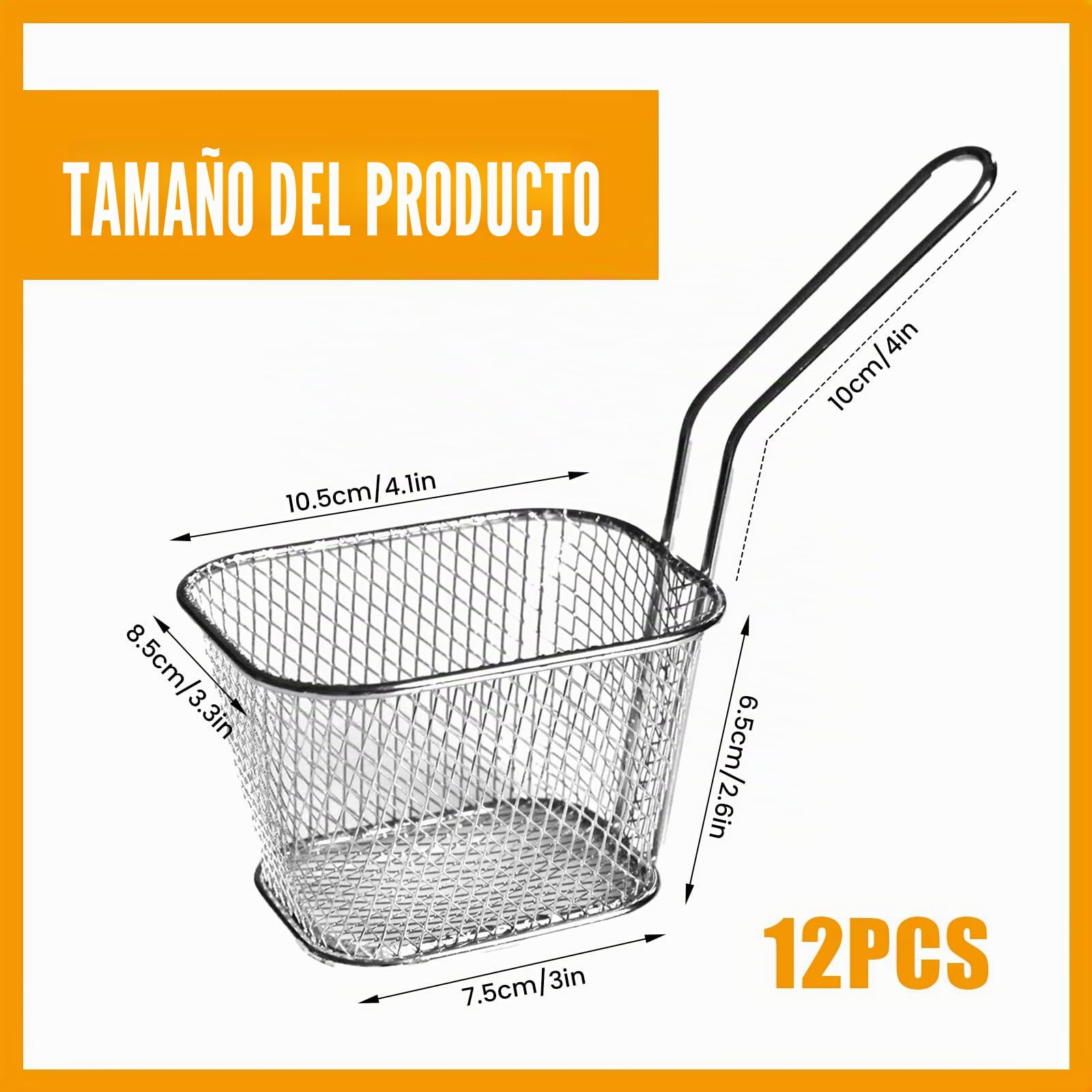 Nizirioo 12 Pieza Cestas Para Freír Cestas, Mini Cesta Para Freír Patatas Fritas, Cestas De Patatas Fritas Con Asa Para Servir Papas Fritas, Frituras, Aperitivos, Comidas Rapidas, Freír (Plata)
