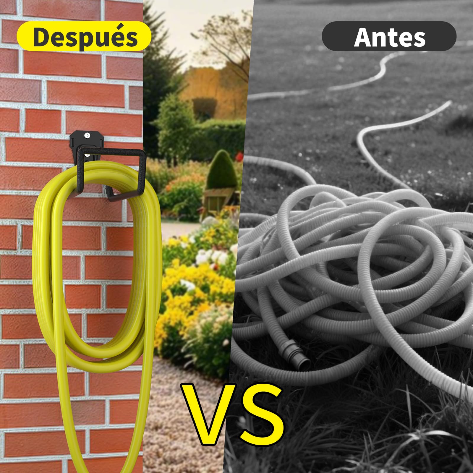 Juego de 2 soportes de pared para manguera de jardín: resistentes soportes metálicos para jardín, cobertizo y garaje