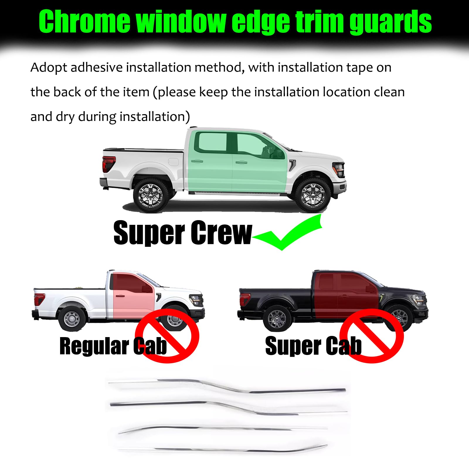 For Ford F-150 2021+ Car Window Bottom Sill Trim Decor Strips Accessories -Black