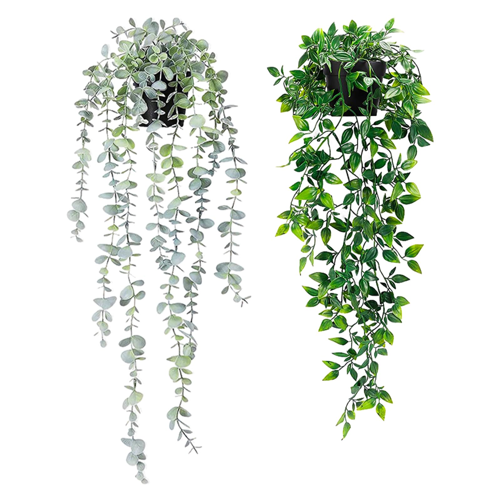 Plantes artificielles à suspendre effet cascade Clearain : 2 faux eucalyptus et pois en pot
