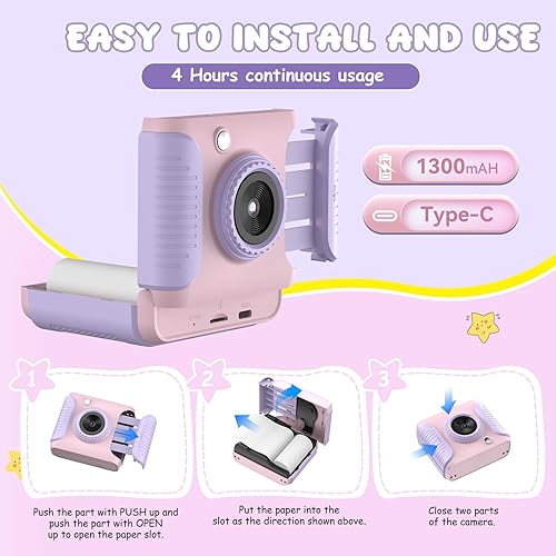 Miniatura 5 de Cámara de impresión instantánea para niños, cámaras instantáneas con pantalla de 2.4 pulgadas, regalos de cumpleaños de Navidad para niñas de 3 a 12