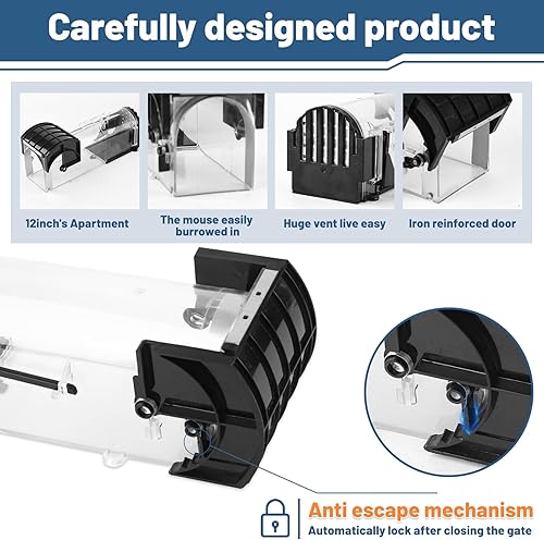 Miniatura 3 de Trampa humana para ratones, atrapa ratones para interiores y hogares, seguro e inofensivo, reutilizable, tamaño 9.8 x 3.1 x 2.9 pulgadas, adecuado