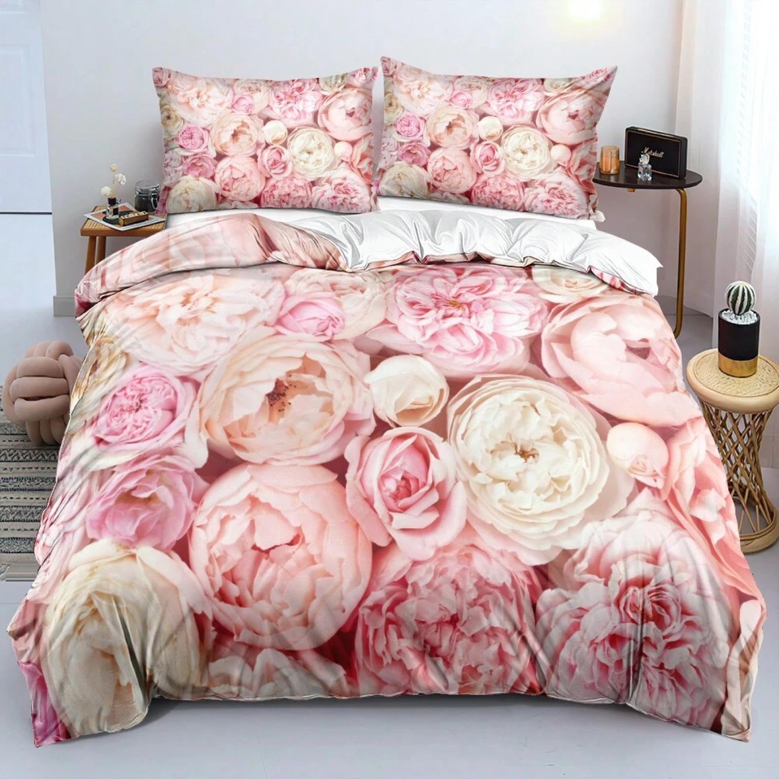 Parure de lit pivoine 3D douce contre les nuits fraîches en chambre enfant