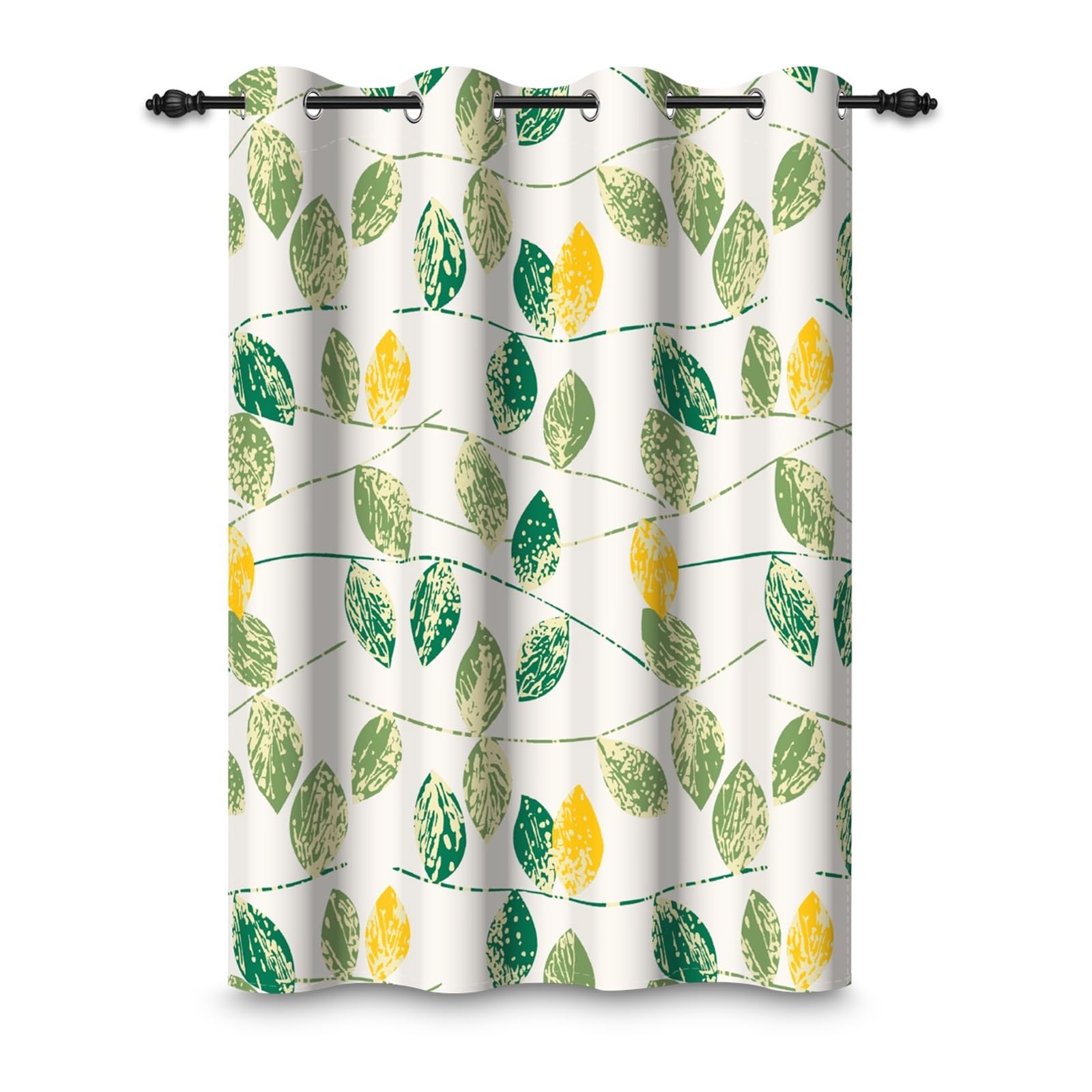 ggaimwf 135x245cm Leaf Blackout Curtain Green Yellow Leaves Seamless Retro Painting Eyelet Drapes Thermal Insulated Grommet Window Treatments for Living Room Bedroom Dining Room,Single Panel โ image 1