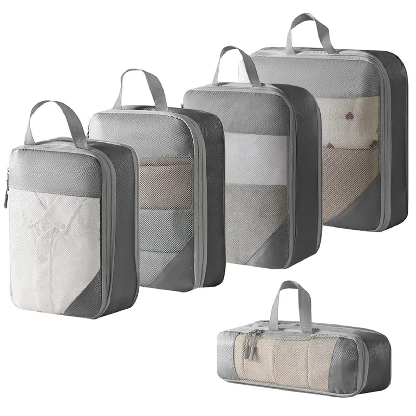 YILWPV Travel Organizer Set Storage Bag Large Capacity Mesh Compressible Underwear Suitcase Luggage Packing Cubes for Travel(5pcs-Gray)
