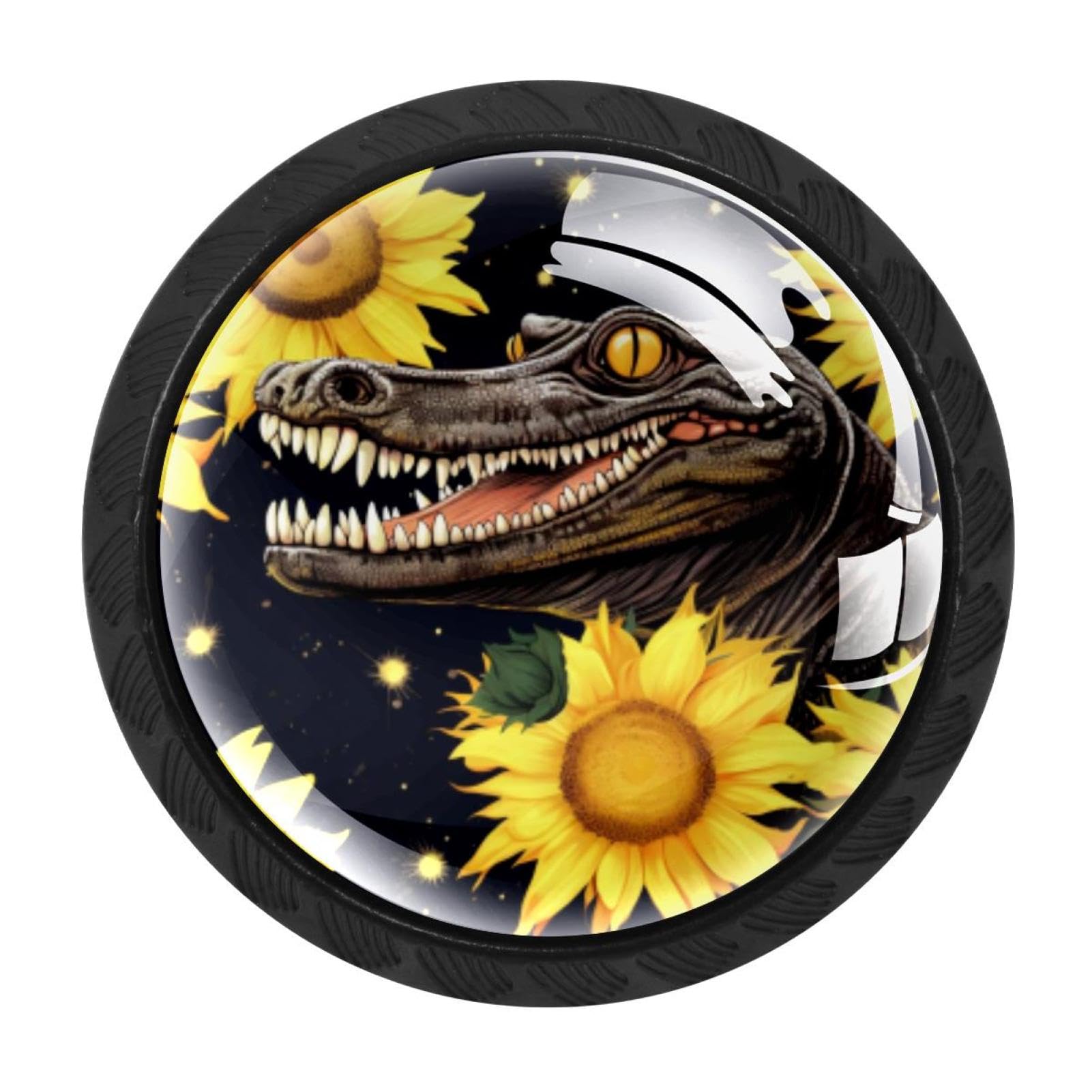 CHENZZZZ Crocodile Starry Sunflower Drawer Knobs 4 Pack Crystal Dresser Knobs 35mm Glass Cabinet Knobs for Home Office Bathroom