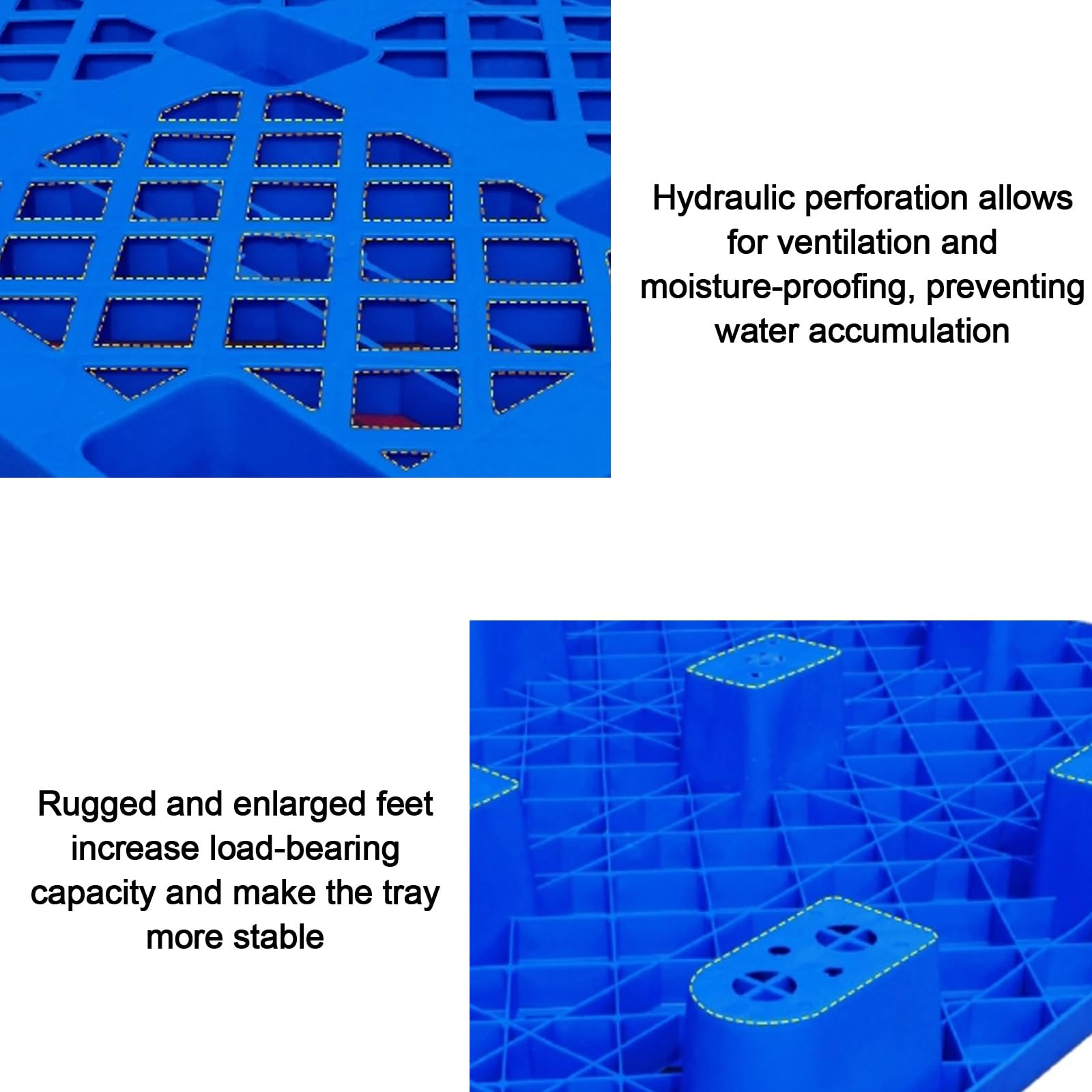 Pallet impilabili in plastica leggera HDPE resistente all'umidità, capacità di carico statica, ideale per garage, magazzini, cantine, magazzini, cantine, stoccaggio (blu, 40 x 40 x 10 cm)