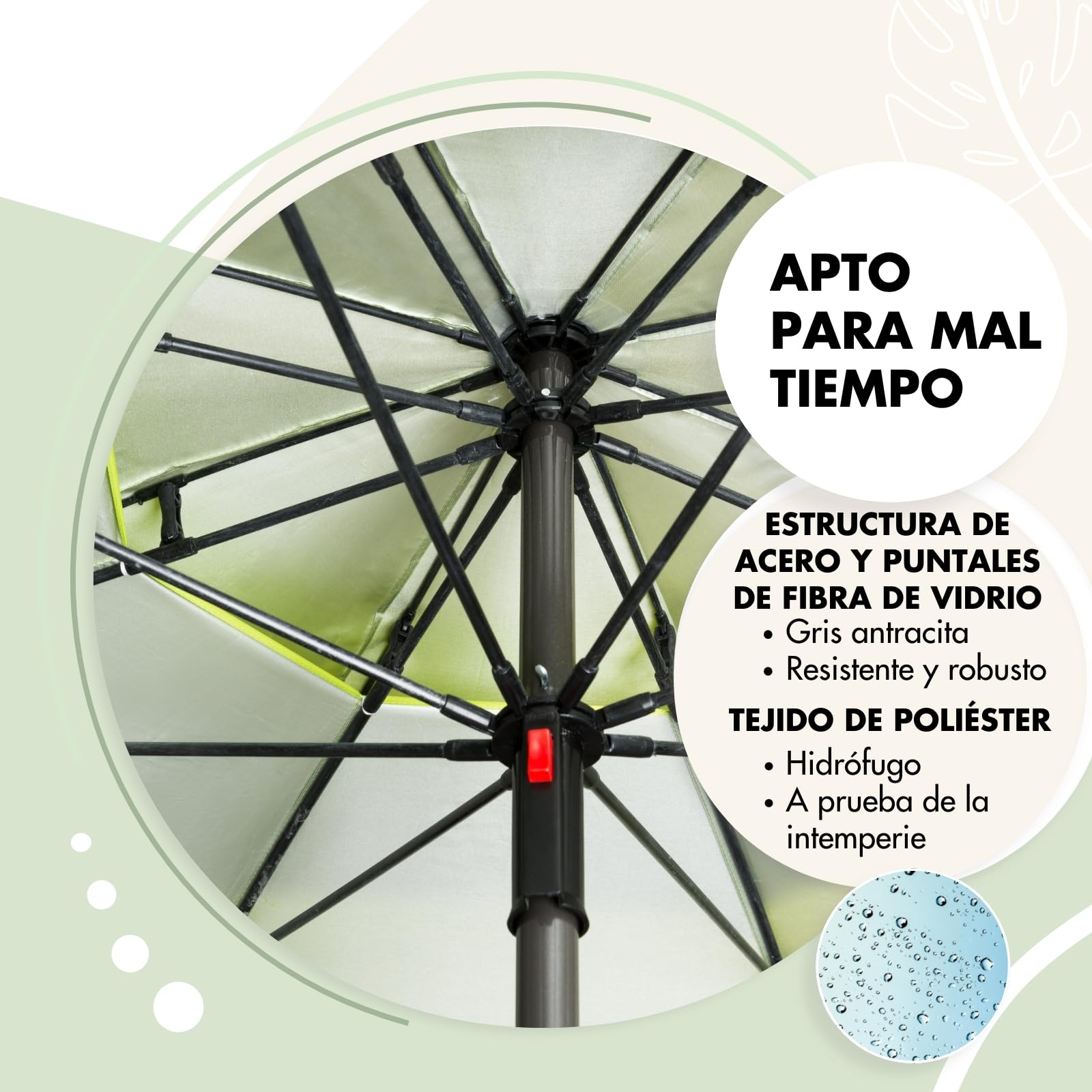 Doppler derby Sombrilla de 200 cm, sombrilla para playa, balcón y terraza, altura regulable, con protección UV, sombrilla plegable, para playa y piscina al aire libre