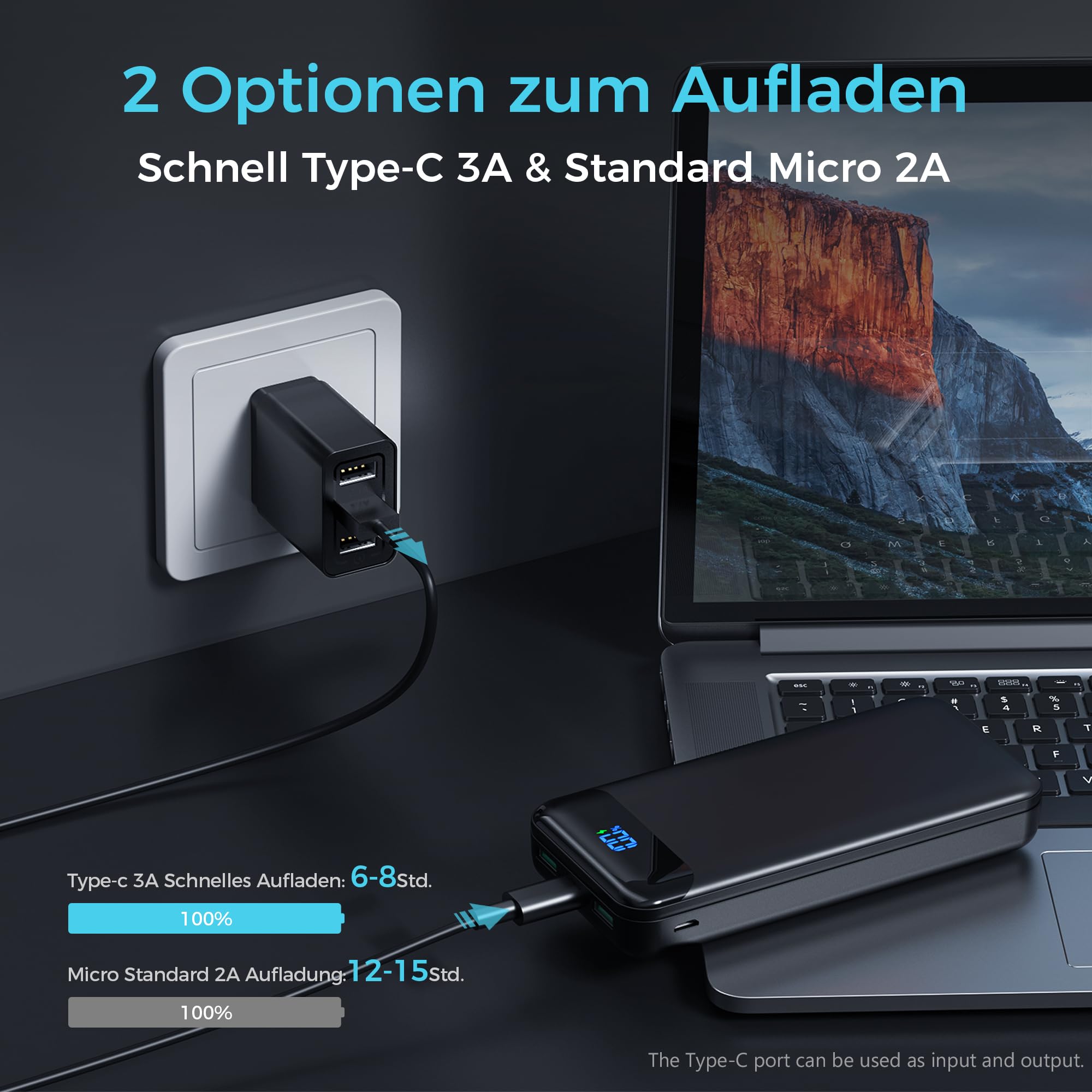 Enerwow Power Bank 27000 mAh, 22.5W Powerbank, USB C Externer Akkupack mit LCD Display, Tragbares Ladegerät für iPhone 17/16/15/14/13/12, iPad, Samsung & Mehr（P300/Schwarz）