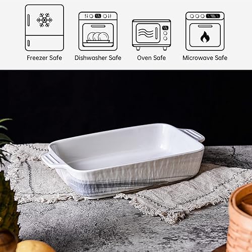 Miniatura 5 de Yundu Plato para hornear de cerámica de mármol gris para horno juego de cacerola rectangular para cocinar 125 pulgadas de largo x 72 pulgadas de