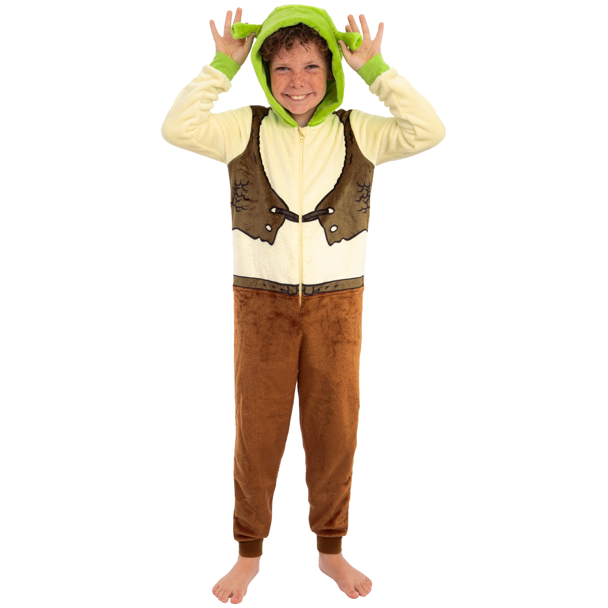 DreamWorks Shrek Kombinezon z Kapturem i Uszami 3D dla Chłopców, Jednoczęściowa Piżama Shrek, Piżamka dla Dzieci