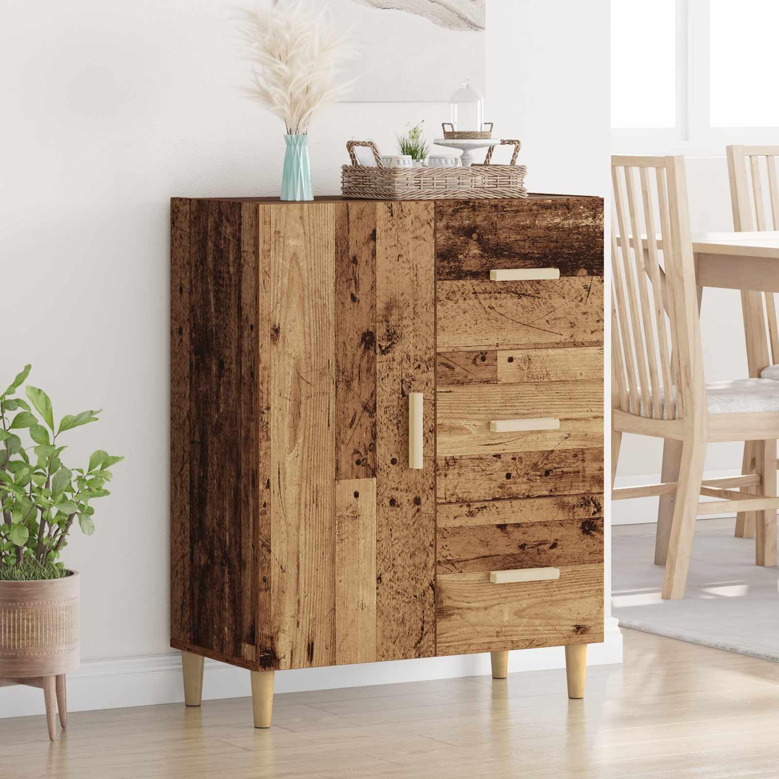 vidaXL Bufet Stare drewno 34 x 69.5 x 90 cm Materiał drewnopochodny, Nowoczesna szafka, prostokątna jednostka do przechowywania, funkcjonalna szafka drzwiowa do eleganckiej organizacji domu