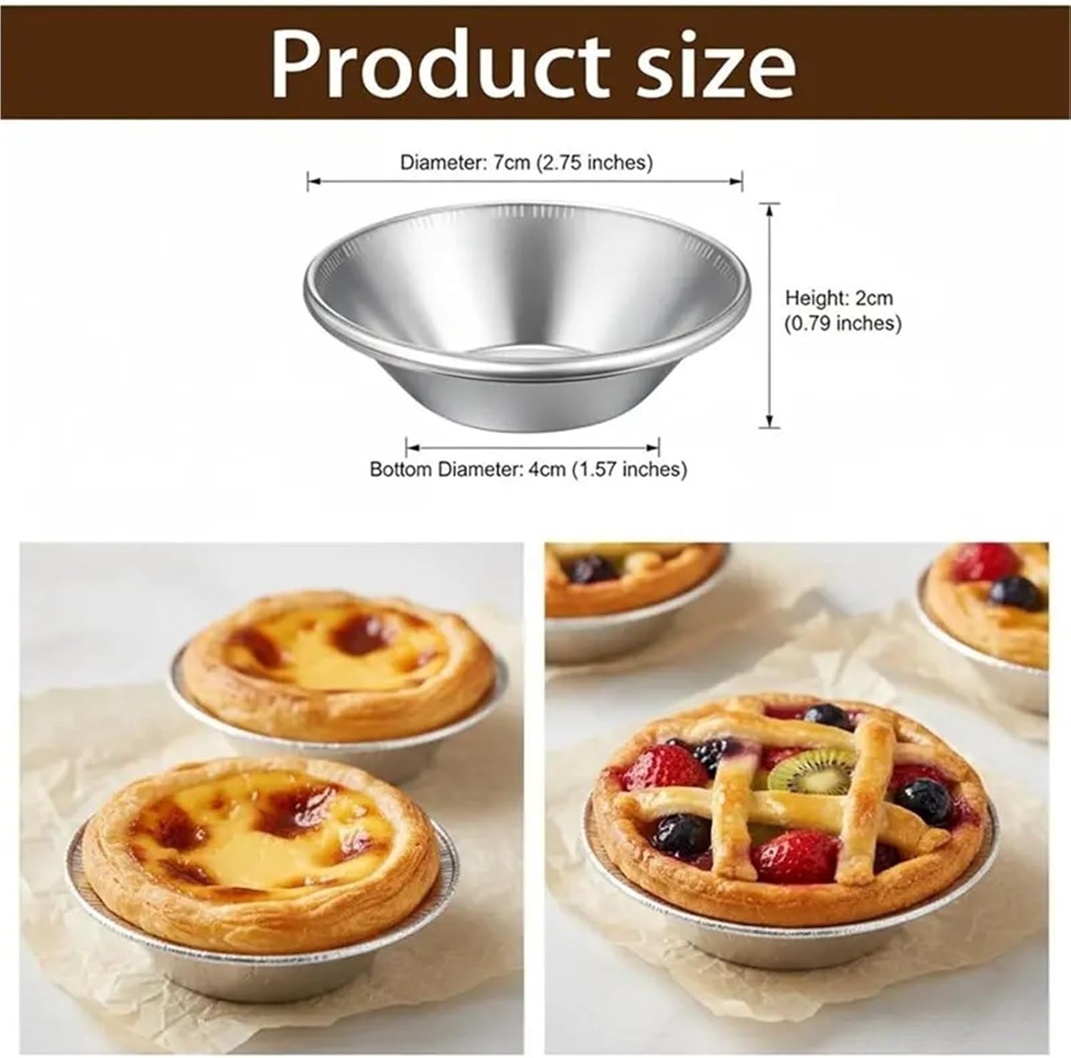 50 Pack Aluminum Non-Stick Egg Tart Mold, Mini Pie Muffin Cupcake Baking Pans for Pies & Cakes