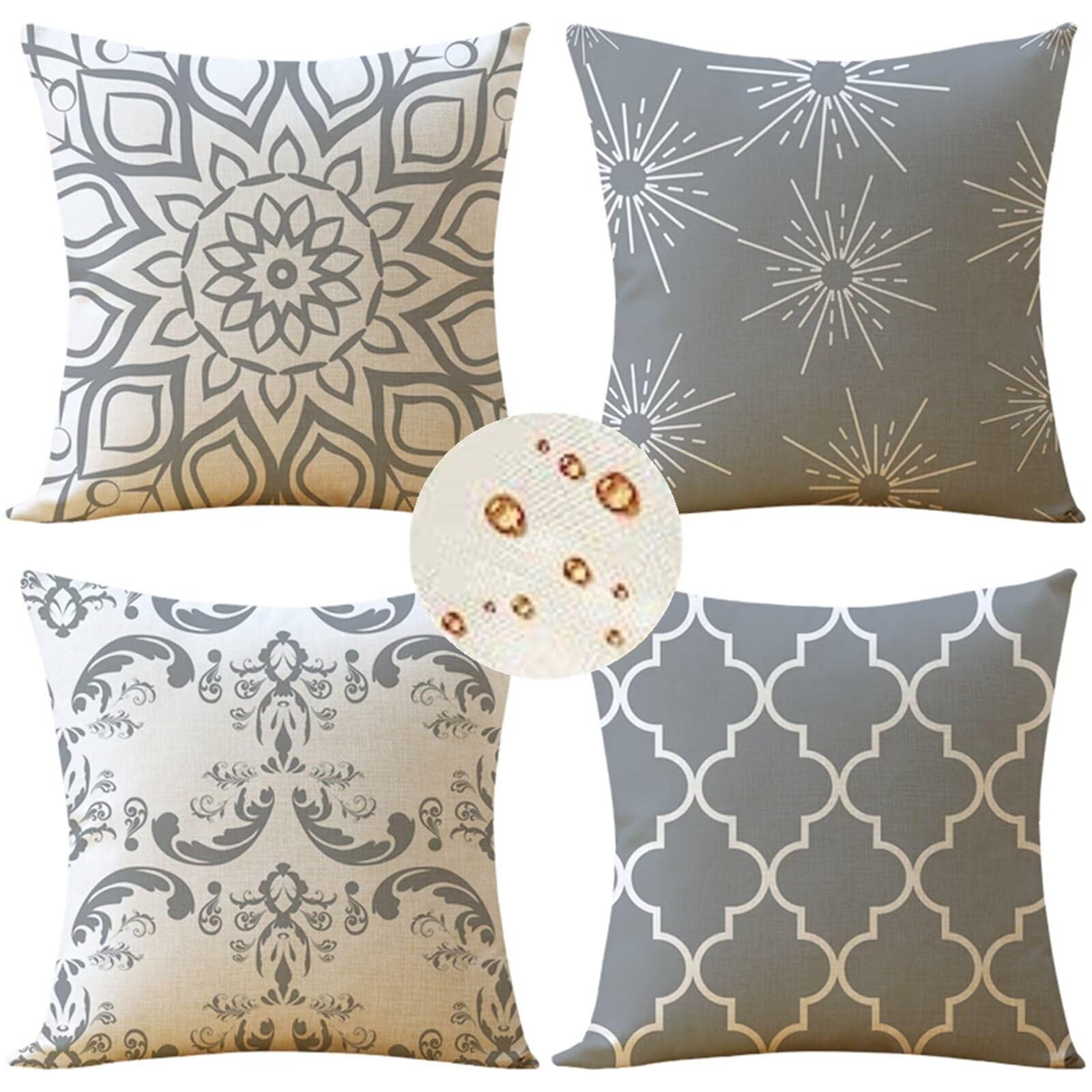 Lot De 4 Housses De Coussin Abstraites 65x65cm - Motif Violet - Fermeture Invisible - Lin Doux