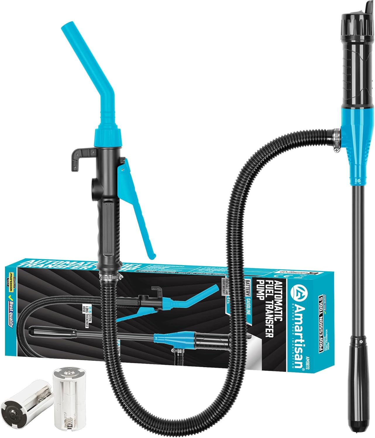 cjc Portable Transfer Pump: Battery-Powered Stick Fuel Transfer Pump with Hand Trigger Nozzle, 2.4GPM Flow Rate & 39.6” Hose, Universal Compatibility for Gasoline, Kerosene, Diesel & More