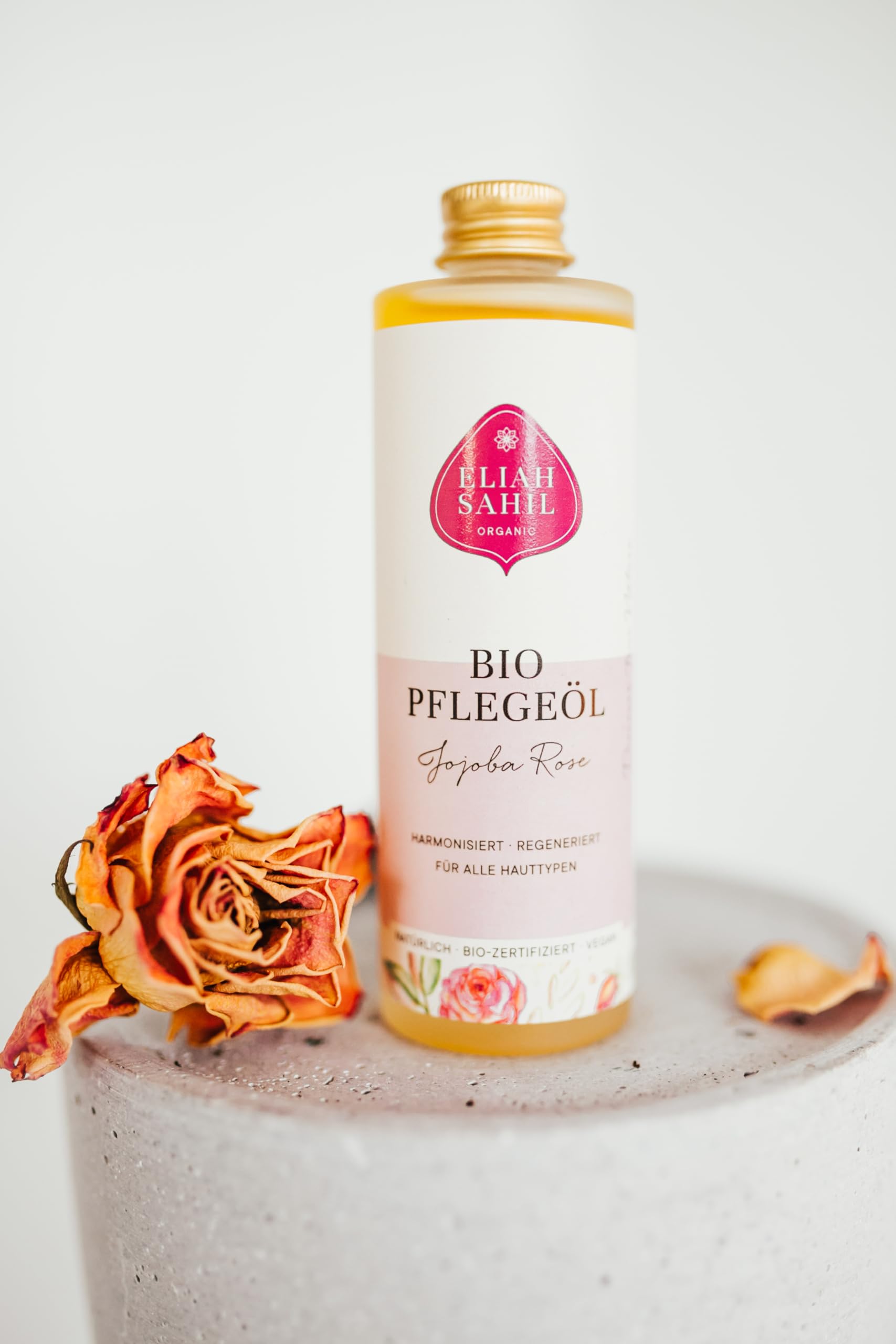 ELIAH SAHIL Olio biologico per corpo e capelli Jojoba & Rose 100 ml | 100% olio di jojoba spremuto a freddo e olio di rosa, capelli setosi e pelle morbida, certificato vegano e biologico, bottiglia di