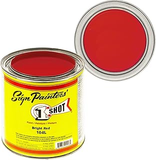 1 Shot Lettering Enamel Paint, Professional Pinstriping and Lettering Paint 8 OUNCE CAN- 1/2 PINT 104L/8Z (104L- Bright Red)