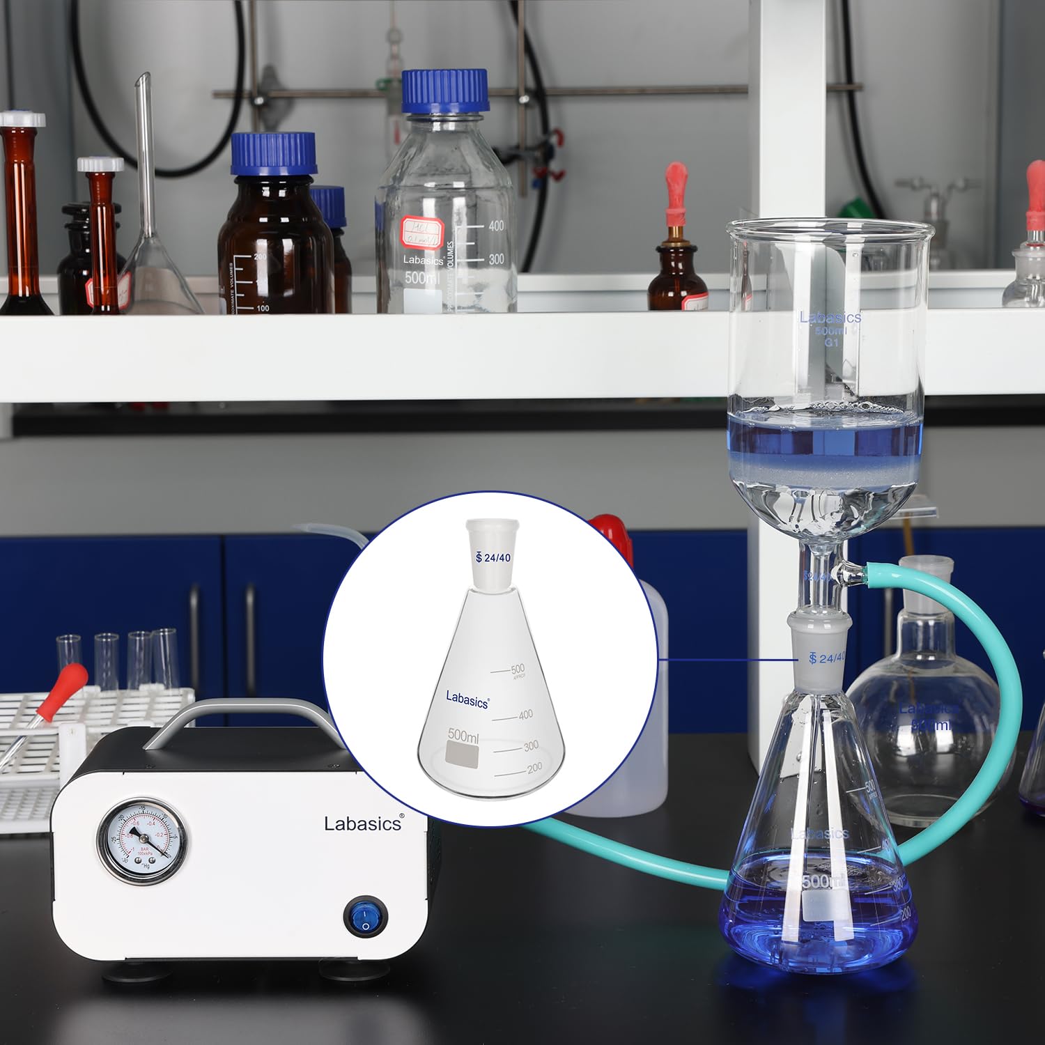 Labasics Glas 24/40 Erlenmeyerkolben, Borosilikatglas Dickwandiger Kolben mit 24/40 Standard Konus Außengelenk, 1000 ml
