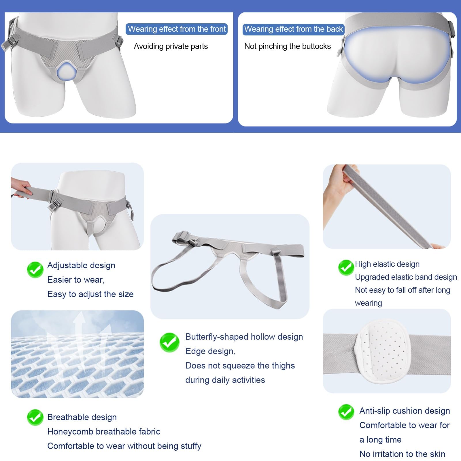 Fascia per Ernia Inguinale per Uomo, Regolabile Cinto per Ernia Inguinale con 4 Cuscinetti di Compressione, Cinghia di Supporto Laterale Singola/Doppia(Small)