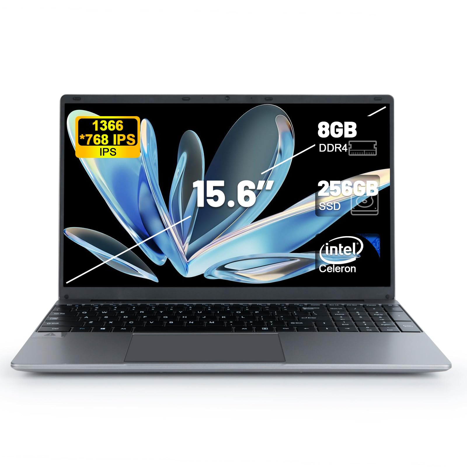 Laptop Computer, 15.6 inch Laptop, Intel Celeron Quad-Core Processors, 8GB RAM 256GB ROM, 1366 * 768 IPS, Traditional Laptop Computers Support WiFi, Bluetooth, Type-C, TF Card, Mini-HDMI