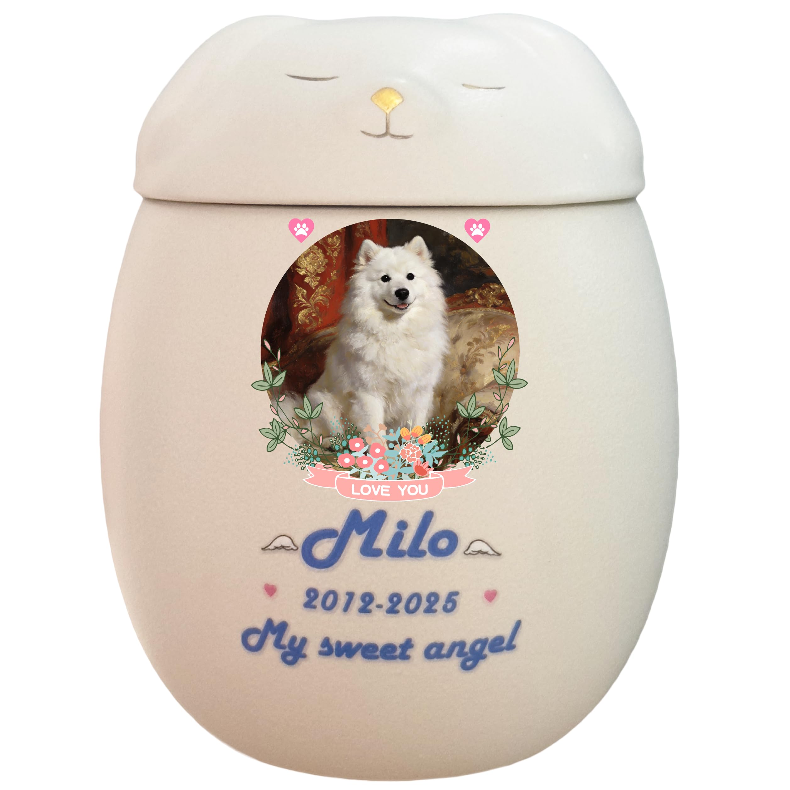 Personalized Dog Urn,Pet Urns for Dogs,Pet Cremation Urn,Dog Urns for Ashes,Urns for Dog ashes,Ceramic Urn,Memorial Box, dog loss (Medium Dog White, Medium suitable ashes ≤44 lb (not bones))