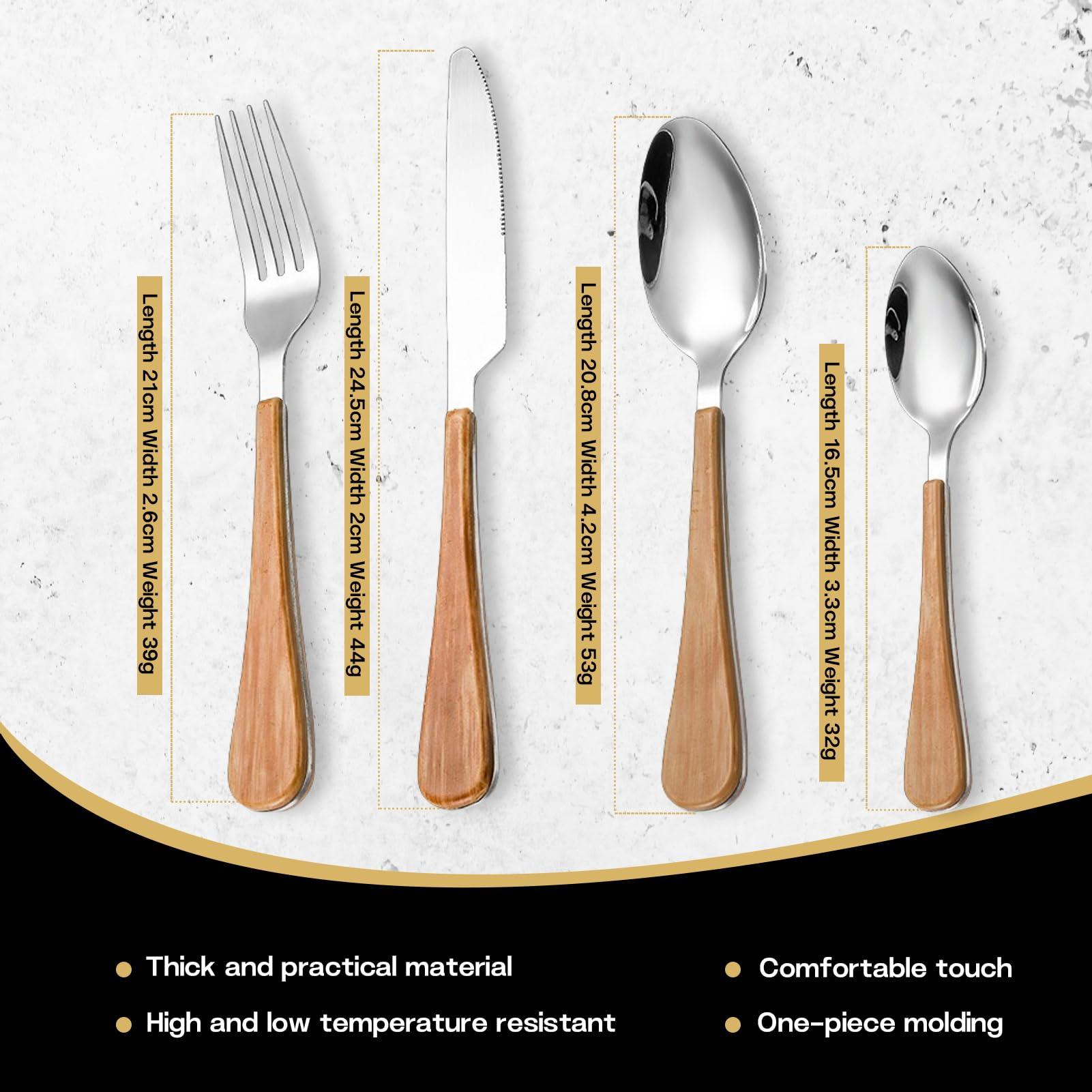 Juego De Cubiertos De Acero Inoxidable, Flatware Set 4, Mango De Madera Clásico Duradero, Cuchillo Para Carne Tenedor Cuchara Para El Hogar, Hotel, Restaurante, Fiesta (20pcs)