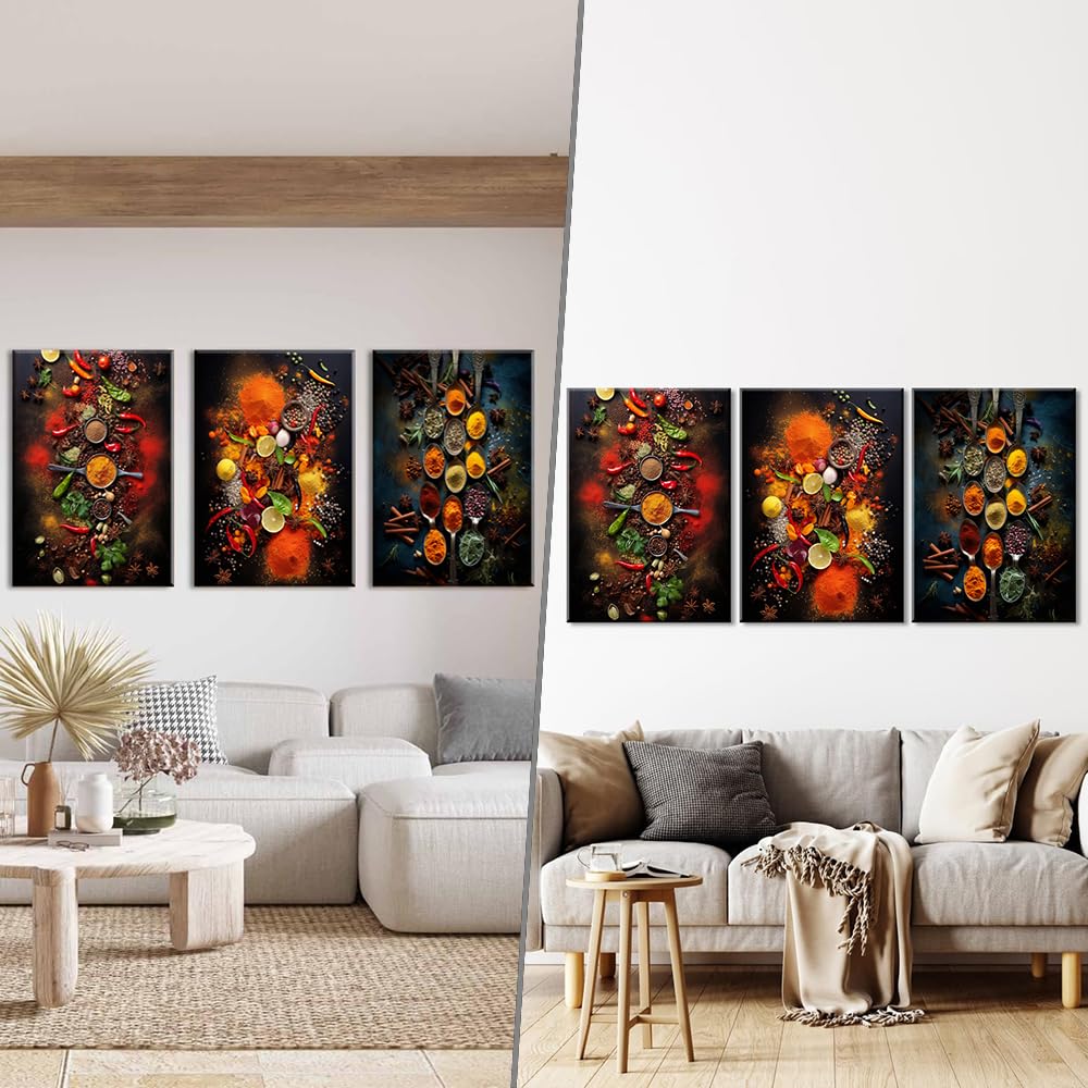 Piy Painting 3 er set Wandkunst Leinwand Malerei Buntes Gewürz Wandbilder Modern Bilder Poster Kunstdrucke Wasserfesten Leinwandbilder Mit Rahmen Schlafzimmer Wohnzimmer 57x40 cm