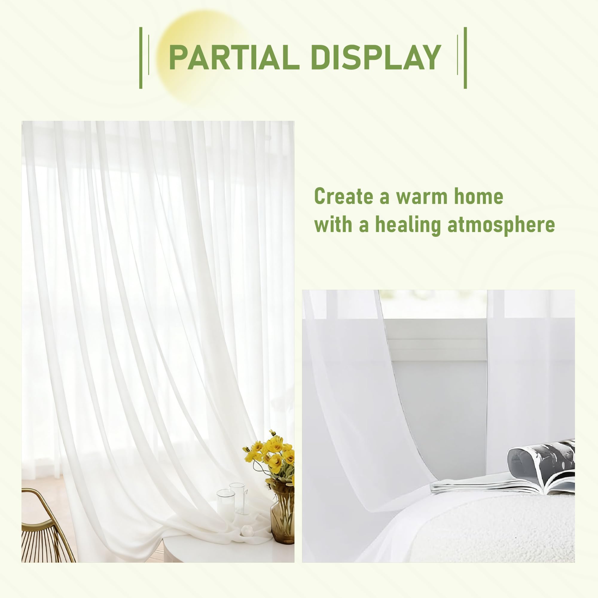 Gardinen Vorhänge mit Ösen 220 x 160 cm Voile Polyester Transparent Wohnzimmer Voile Schlaufenschal Langlebig für Wohnzimmer Schlafzimmer Fenster, Weiß