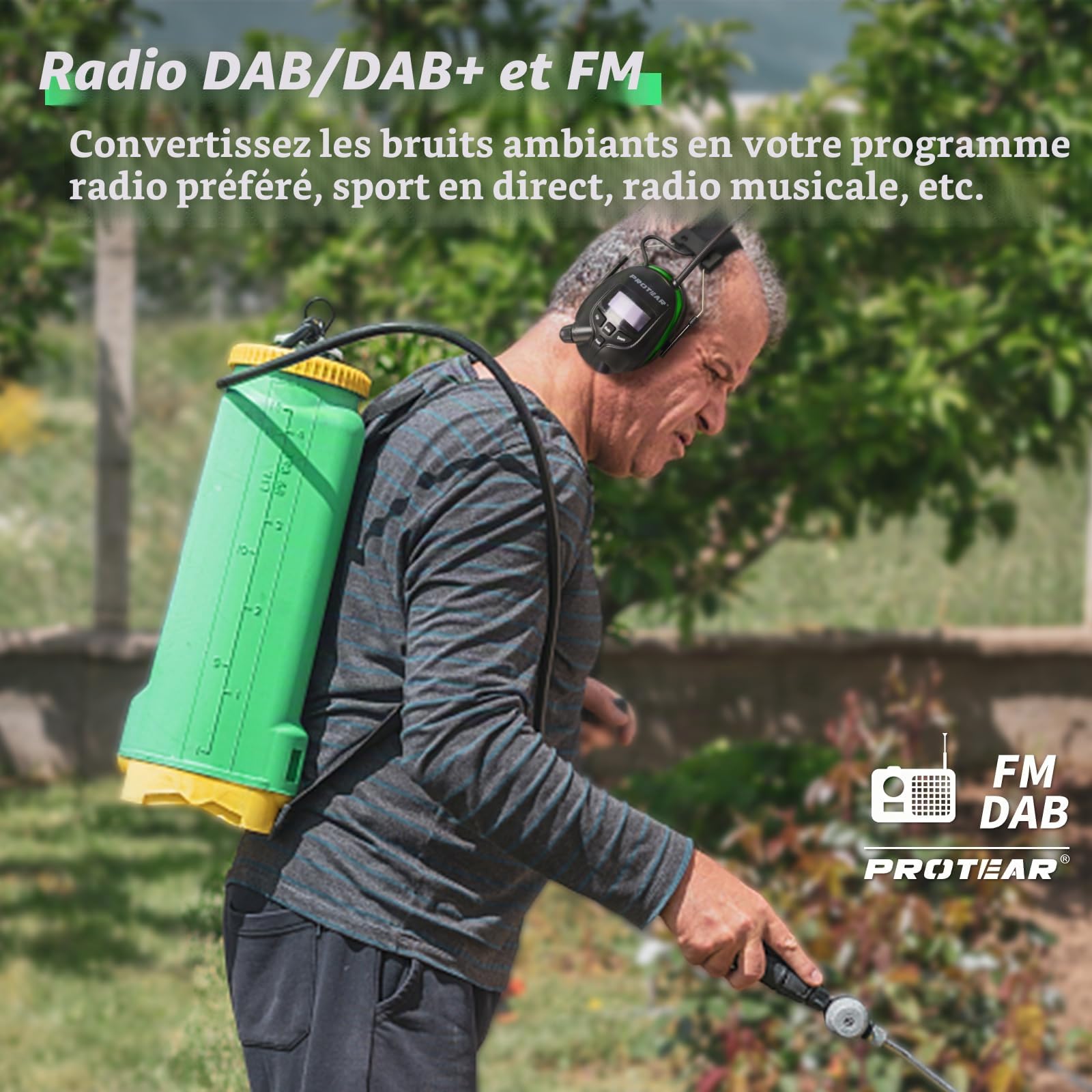 Casque anti Bruit Radio DAB + / FM et Bluetooth 5.4, casques sans fil à annulation de bruit pour atelier, jardin/tonte, SNR 30dB
